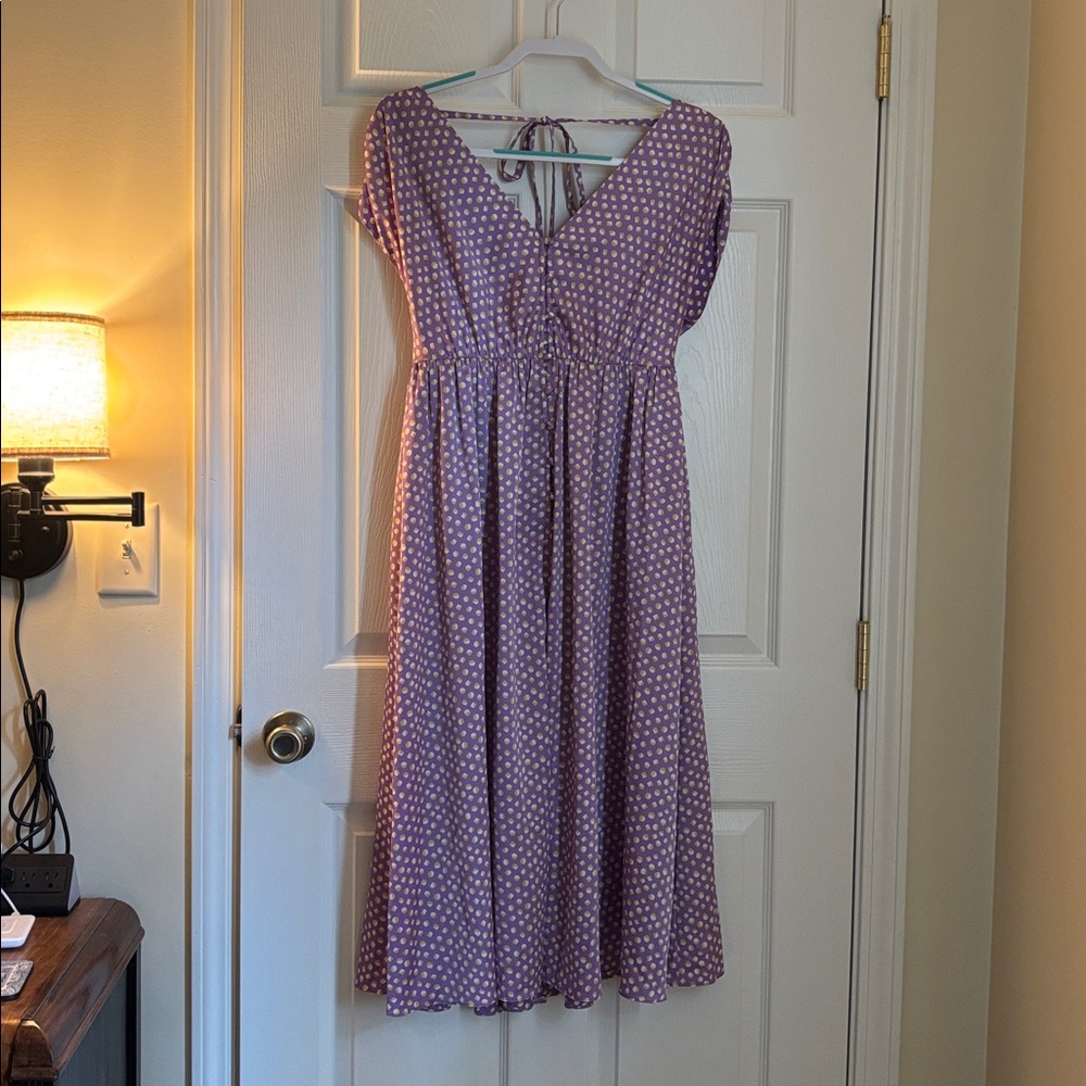 Kate Spade Geo Dot Satin Midi Dress Purple